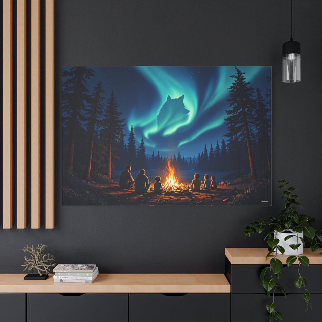 Wolf Spirit Night Campfire Canvas Wall Art