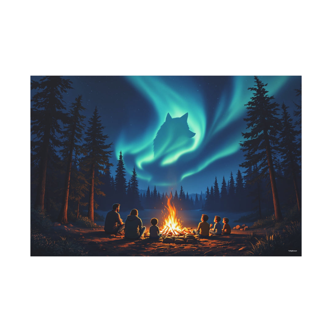 Wolf Spirit Night Campfire Canvas Wall Art