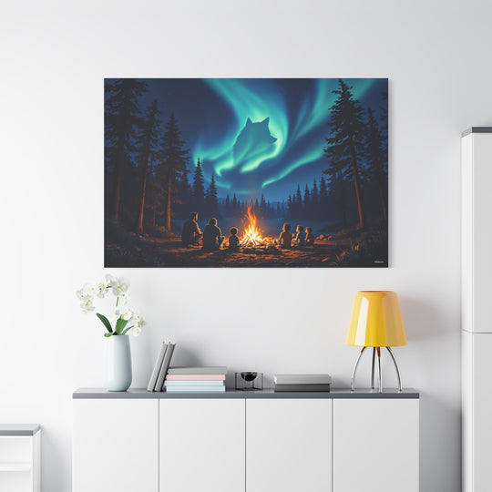 Wolf Spirit Night Campfire Canvas Wall Art