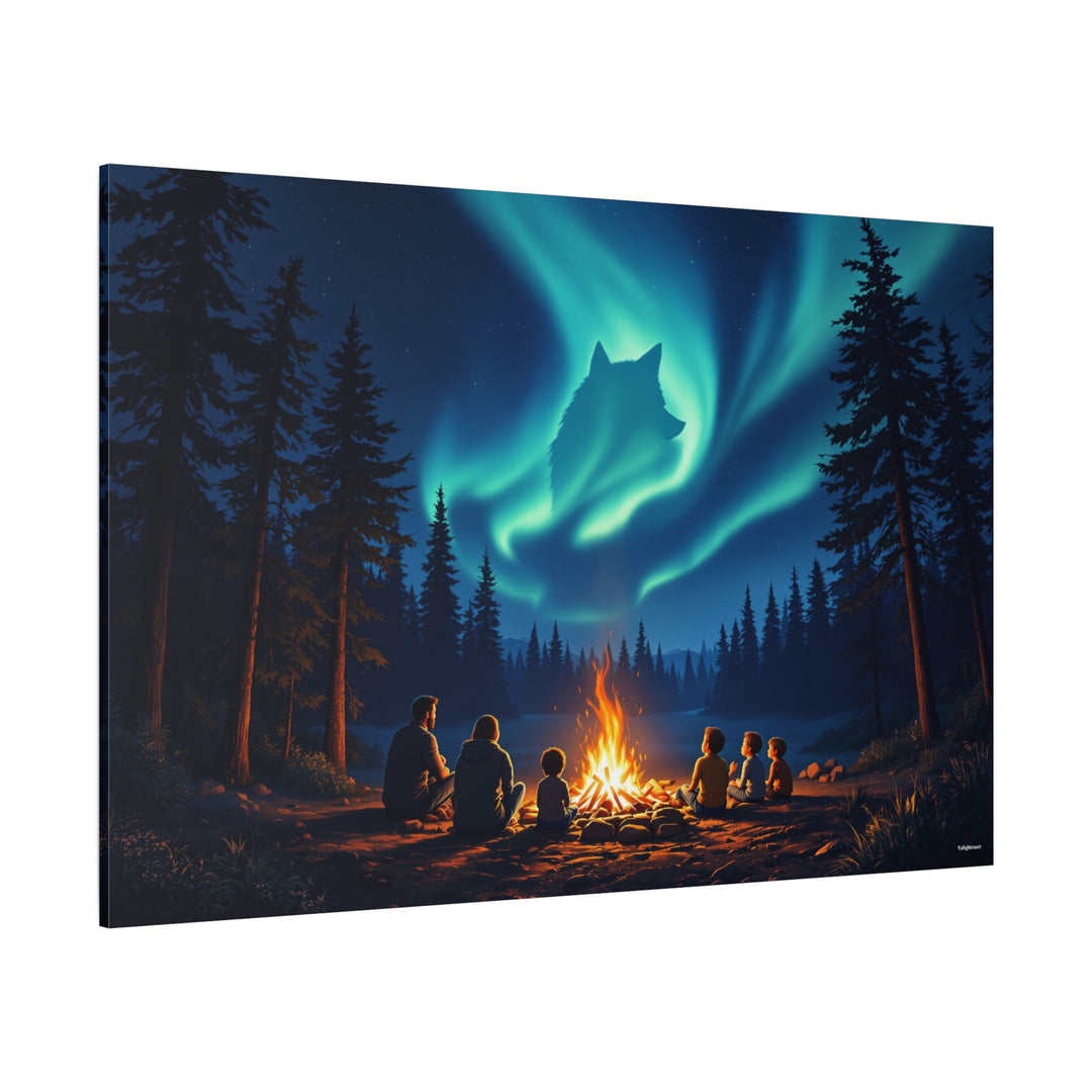 Wolf Spirit Night Campfire Canvas Wall Art