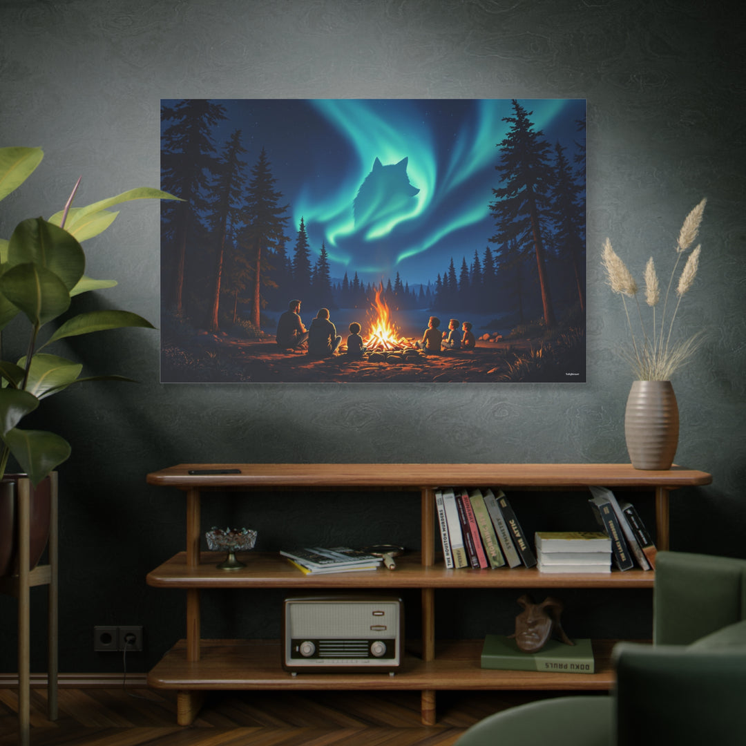 Wolf Spirit Night Campfire Canvas Wall Art